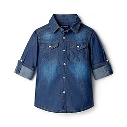 Pine Kids Denim Woven Full Sleeves Washed Shirt - Blue