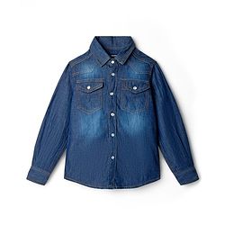 Pine Kids Denim Woven Full Sleeves Washed Shirt - Blue