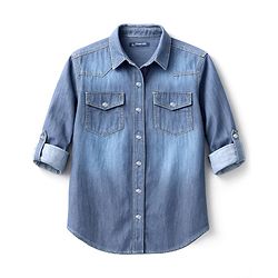Pine Kids Denim Woven Full Sleeves Washed Shirt - Blue