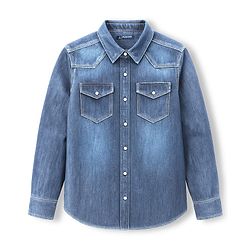 Pine Kids Denim Woven Full Sleeves Washed Shirt - Blue