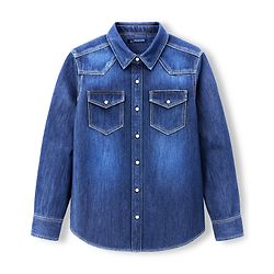 Pine Kids Denim Woven Full Sleeves Washed Shirt - Blue