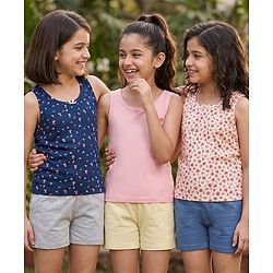 Pine Kids Cotton Lycra Knit Sleeveless Vests with Floral Print Pack of 3 (Color May Vary)