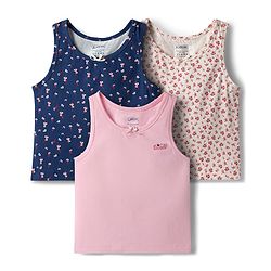 Pine Kids Cotton Lycra Knit Sleeveless Vests with Floral Print Pack of 3 (Color May Vary)