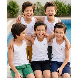 Pine Kids Cotton Lycra Knit Sleeveless Solid Colour Vests Pack Of 5 - White