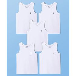 Pine Kids Cotton Lycra Knit Sleeveless Solid Colour Vests Pack Of 5 - White
