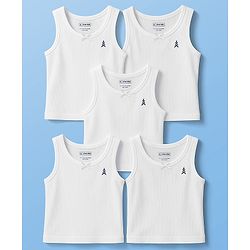 Pine Kids Cotton Knit Sleeveless Solid Colour Vests Pack Of 5 - White
