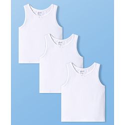 Pine Kids Cotton Knit Sleeveless Solid Colour Vests - White