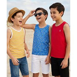 Pine Kids Cotton Knit Sleeveless Striped & Boat Printed Vests Pack of 3 - ( Colour May Vary)