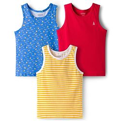 Pine Kids Cotton Knit Sleeveless Striped & Boat Printed Vests Pack of 3 - ( Colour May Vary)