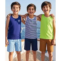 Pine Kids Cotton Knit Sleeveless Vests with Fighter Jet Print & Stripes Pack of 3 (Color & Design May Vary)