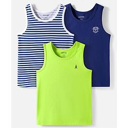 Pine Kids Cotton Knit Sleeveless Vests with Fighter Jet Print & Stripes Pack of 3 (Color & Design May Vary)