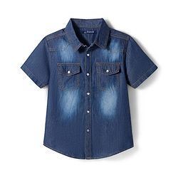 Pine Kids Woven Half Sleeves Washed Denim Shirt - Blue