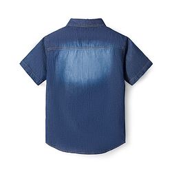 Pine Kids Woven Half Sleeves Washed Denim Shirt - Blue