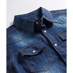 Pine Kids Woven Half Sleeves Washed Denim Shirt - Blue