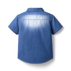 Pine Kids Woven Half Sleeves Washed Denim Shirt - Blue