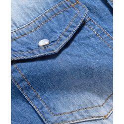 Pine Kids Woven Half Sleeves Washed Denim Shirt - Blue