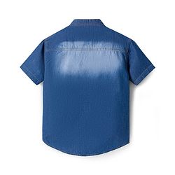 Pine Kids Denim Woven Half Sleeves Mandarin Collar Washed Shirts - Blue