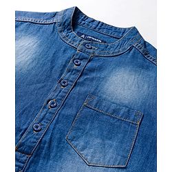 Pine Kids Denim Woven Half Sleeves Mandarin Collar Washed Shirts - Blue