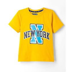 Pine Kids Cotton Knit Half Sleeves T-Shirt With New York Print - Yellow