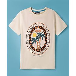 Pine Kids Cotton Knit Half Sleeves T-Shirt With Surfing Print - White