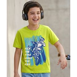 Pine Kids 100% Cotton Knit Half Sleeves Bike Printed T-Shirt - Lime Green