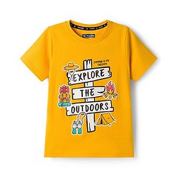 Pine Kids Cotton Knit Half Sleeves T-Shirt With Text Print - Golden