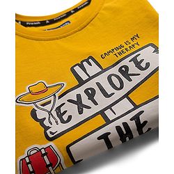 Pine Kids Cotton Knit Half Sleeves T-Shirt With Text Print - Golden