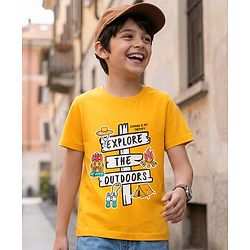 Pine Kids Cotton Knit Half Sleeves T-Shirt With Text Print - Golden