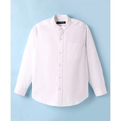 Pine Kids 100% Cotton Woven Full Sleeves Mandarin Collar Solid Shirt - White