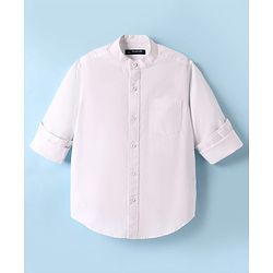 Pine Kids 100% Cotton Woven Full Sleeves Mandarin Collar Solid Shirt - White