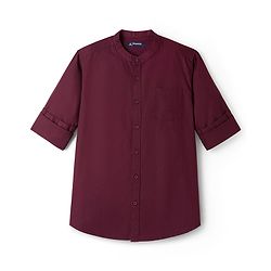 Pine Kids 100% Cotton Woven Full Sleeves Mandarin Collar Solid Shirt - White