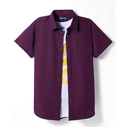 Pine Kids Cotton Woven Half Sleeves Solid Colour Shirt with T-Shirt - Maroon
