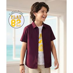 Pine Kids Cotton Woven Half Sleeves Solid Colour Shirt with T-Shirt - Maroon