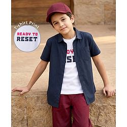 Pine Kids Cotton Woven Half Sleeves Solid Colour Shirt with T-Shirt - Maroon