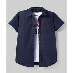 Pine Kids Cotton Woven Half Sleeves Solid Colour Shirt with T-Shirt - Maroon