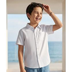 Pine Kids Cotton Woven Half Sleeves Solid Shirt - White