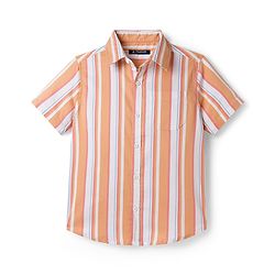 Pine Kids Cotton Woven Half Sleeves Shirt With Stripes - Orange