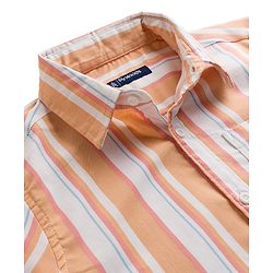 Pine Kids Cotton Woven Half Sleeves Shirt With Stripes - Orange