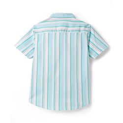 Pine Kids Cotton Woven Half Sleeves Shirt With Stripes - Light Blue
