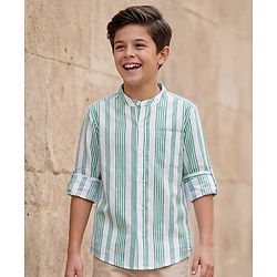 Pine Kids Cotton Woven Full Sleeves Shirt With Stripes - Green