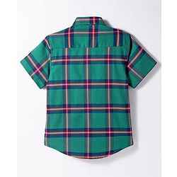 Pine Kids Cotton Woven Half Sleeves Checks Shirt With Text Printed T-Shirt - Green