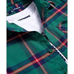 Pine Kids Cotton Woven Half Sleeves Checks Shirt With Text Printed T-Shirt - Green