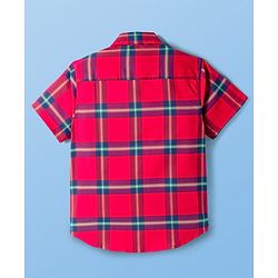 Pine Kids Cotton Woven Half Sleeves Checks Shirt With Text Printed T-Shirt - Red
