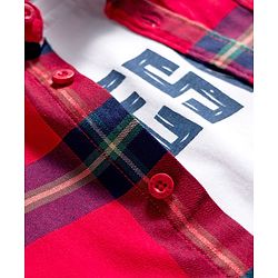 Pine Kids Cotton Woven Half Sleeves Checks Shirt With Text Printed T-Shirt - Red