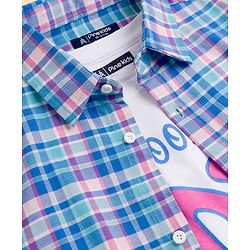 Pine Kids Cotton Woven Half Sleeves Checks Shirt With Printed T-Shirt - Blue