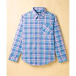 Pine Kids Cotton Woven Half Sleeves Checks Shirt With Printed T-Shirt - Blue