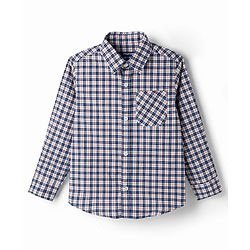 Pine Kids Cotton Woven Full Sleeves Checks Shirt With T-Shirt  - White & Navy