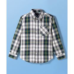 Pine Kids Cotton Woven Full Sleeves Checks Shirt With Printed T-Shirt - Green & White