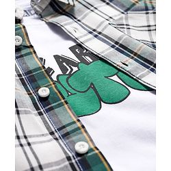 Pine Kids Cotton Woven Full Sleeves Checks Shirt With Printed T-Shirt - Green & White