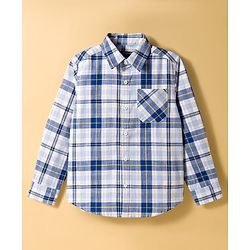 Pine Kids Cotton Woven Full Sleeves Checks Shirt With Printed T-Shirt - Blue & White